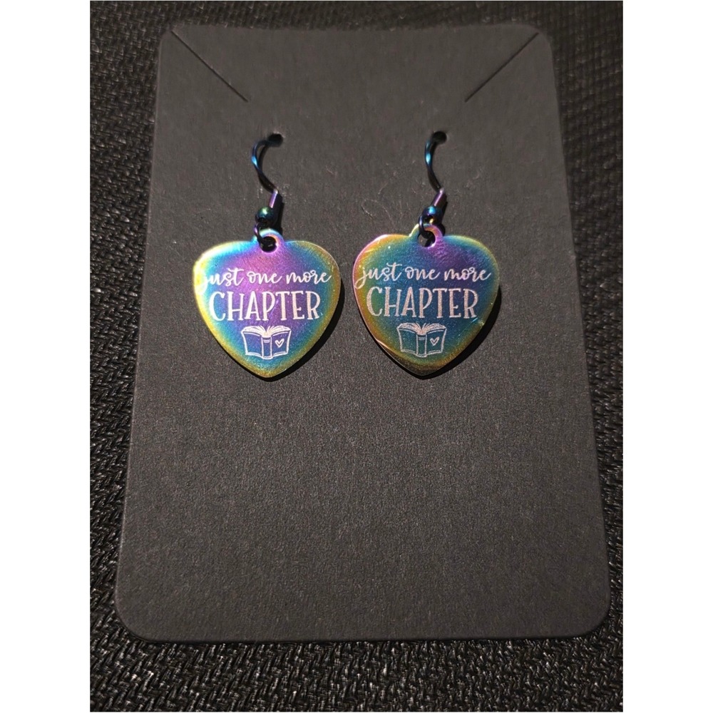 Just one more Chapter Heart Reading Earrings Handmade Hypoallergenic Teacher